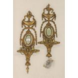 Pair of 19th Century carved and gilded composition twin light wall sconces of Adam style, each