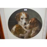 Framed circular coloured engraving, ' The Fathers of the Pack ' after Barraud, 21ins diameter,