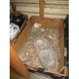 Box containing a quantity of various cut glass and a decanter
