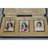 Group of three fine quality 19th Century watercolour portrait miniatures of King Charles I, Queen