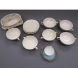 Pair of rectnagular creamware baskets together with a similar oval basket and a set of six