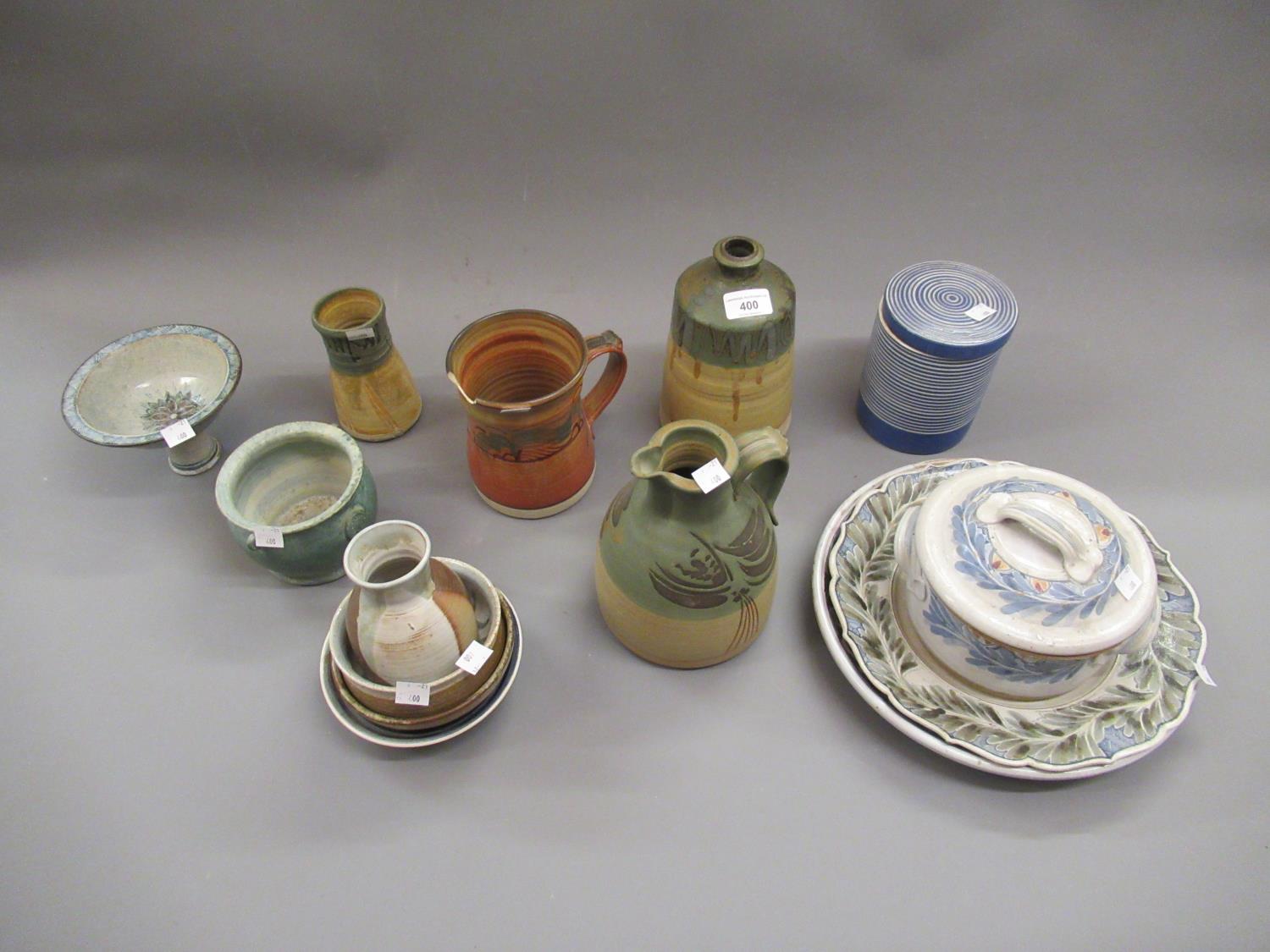 Collection of West Country and other stoneware plates, jugs, vases and dishes together with a T.G.