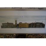 David Gentleman, watercolour, view of Pickfords Wharf from the Thames, signed, 8.75ins x 28.75ins,
