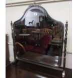 Unusual early 20th Century silver plated swing frame dressing table mirror with a bow surmount,