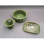 Bognor pottery rectangular dish relief decorated with snakes together with two Bognor pottery