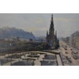 Warren Williams ARCA, watercolour, view of Edinburgh, 9.5ins x 15ins approximately, gilt framed