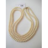 Long cultured pearl double row necklace with 9ct gold clasp