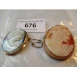 Two modern 9ct gold mounted abalone shell and mother of pearl carved cameos