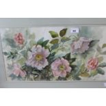 Joan Phillips, watercolour still life of flowers, 11ins x 21.5ins together with another similar,