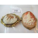19th Century carved shell cameo brooch in the form of a classical female with cherub, 55mm x 45mm