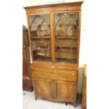 George III mahogany secretaire bookcase, the moulded cornice above a pair of bar glazed doors