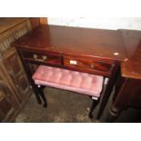 Small 19th Century mahogany two drawer side table, 27.25ins wide together with a reproduction
