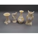 Group of three 20th Century Belleek porcelain vases together with a 20th Century Belleek porcelain