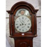 George III oak longcase clock, the broken arch hood with flanking pilasters above an arched