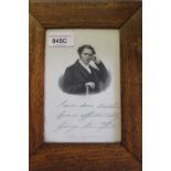 Set of four small 19th Century portrait engravings, oak framed