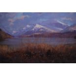 David Woodford signed oil on board, inscribed on Martin Tinney Gallery label verso ' Snowdon
