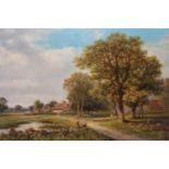 Henry Cooper, pair of oil paintings on canvas, rural scenes with figures, animals and cottages,