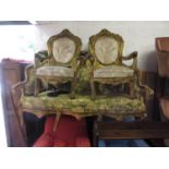 Reproduction Continental carved and gilded composition three piece salon suite comprising: three