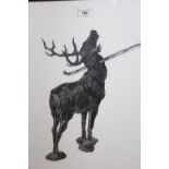 Tom Gallant, black paper applied to white backing, titled ' The Serf ', study of a stag, 21ins x