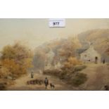 Frederick Boisseree, watercolour, rural village scene with figures and sheep, signed and dated 1873,