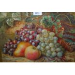 19th Century watercolour, mixed fruit on a mossy bank, 11ins x 15ins