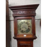 18th Century walnut longcase clock, the square brass 10in dial with Arabic and Roman numerals with