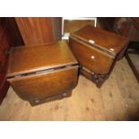 Pair of small reproduction oak drop-leaf occasional tables on baluster turned supports, together