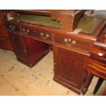 19th Century mahogany twin pedestal desk with a leather inset top above three drawers and two