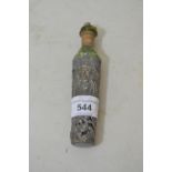 Birmingham silver embossed and pierced perfume bottle holder with green glass perfume bottle (at