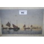 Claude H. Rowbotham signed etching, entitled ' Day Break, St. Ives Fishing Fleet ', 6.5ins x 9.5ins