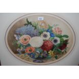 19th Century oval mounted watercolour and mixed media, summer flowers in a bowl