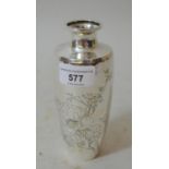 Japanese silver baluster form tapering vase with floral decoration, signed with character marks to