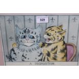 After Louis Wain, watercolour ' A Proposition ', bearing signature, 7.5ins x 10.5ins