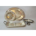 Italian two handled rectangular silver plated tray by Job Art, and four other items of silver plated