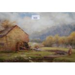 James Aitken, watercolour, figure before a watermill, signed and dated 1899, 13in x 19in, gilt