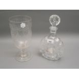 Baccarat glass decanter with stopper for Remy Martin Cognac together with a 19th Century etched
