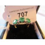 9ct Yellow gold ring set with three round emeralds and alternate diamonds