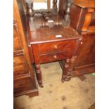 Small 19th Century Continental figured mahogany drop leaf work table with two drawers, cupboard door