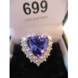 18ct White gold tanzanite and diamond cluster ring, the tanzanite approximately 3.17ct