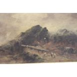 Sarah Louise Kilpack, small oil on card, coastal scene with figures and wreckage, signed, 3.25ins
