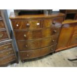 19th Century mahogany two part bow front chest of two short and three long drawers with knob handles