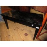 Modern ebonised boxseat duet piano stool and a mahogany four drawer music cabinet