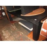 Good quality modern dark brown dining table of plain design measures 220cm long x 110cm deep,