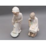 Two Lladro figures, a seated boy in a night dress and a Nao figure