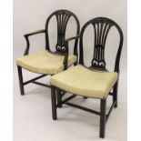 Set of eight (six plus two) 19th Century mahogany dining chairs in Hepplewhite style, the carved