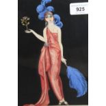 C. Barbier, watercolour, study of a girl in 1920's costume, signed and dated 1922, 9.75ins x 7.5ins,