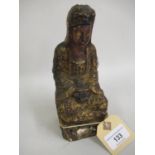 Antique Chinese carved giltwood figure of a seated Buddhistic figure (with damages), 8ins high