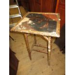 19th Century bamboo occasional table, small oak fold-over card table on baluster supports and an