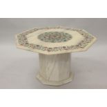 Agra ware octagonal occasional table, the floral inlaid top (with some losses) above a conforming