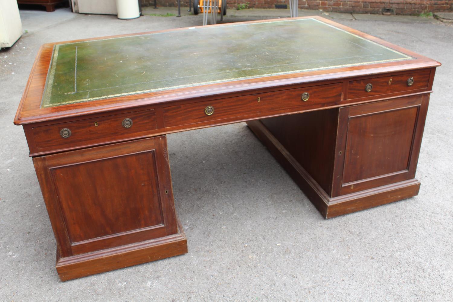 Victorian mahogany twin pedestal partners desk, the leather inset top above a typical arrangement of - Image 2 of 2